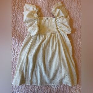 Ivory Ruffle Strap Kids Dress with Gold Fleck